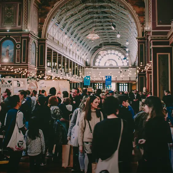 A crowd at a craft exhibition